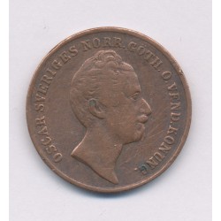 Suède - 2/3 Skilling 1855 - Oscar 1er - cuivre - TB