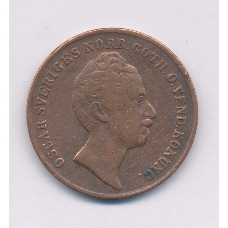 Suède - 2/3 Skilling 1855 - Oscar 1er - cuivre - TB