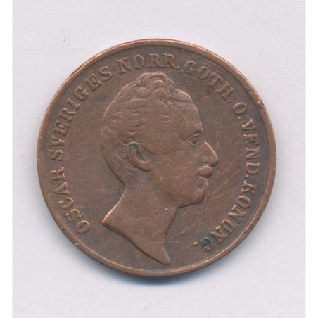 Suède - 2/3 Skilling 1855 - Oscar 1er - cuivre - TB