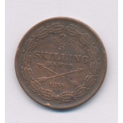 Suède - 2/3 Skilling 1855 - Oscar 1er - cuivre - TB 2