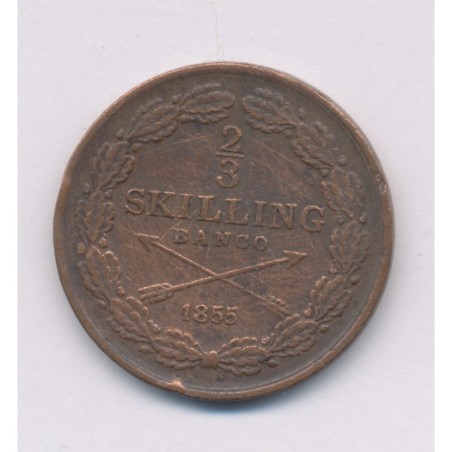 Suède - 2/3 Skilling 1855 - Oscar 1er - cuivre - TB