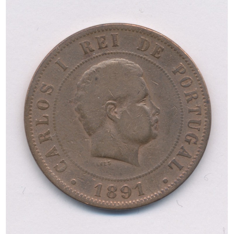 Portugal - 20 Reis 1891 - Carlos I - cuivre - TB
