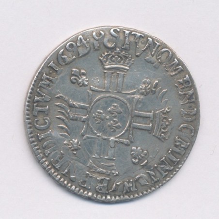Louis XIV - 1/2 écu aux palmes/8L - 1694 H la rochelle - réformation - TTB