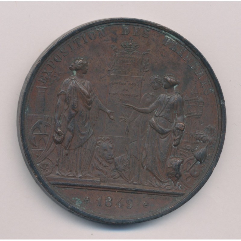 Médaille - Exposition des Flandres - 1849 - Léopold 1er - cuivre - TTB