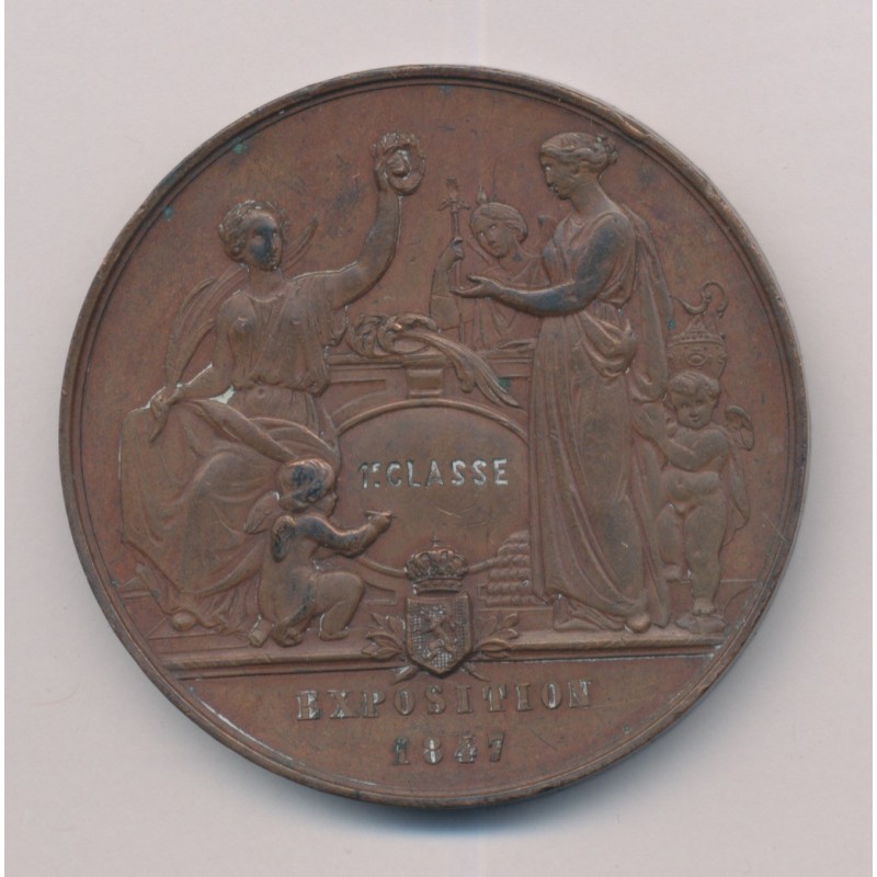 Médaille - Exposition 1847 - 1ère classe - Léopold 1er - cuivre - TTB