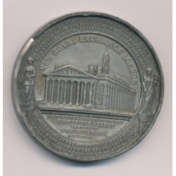 Médaille - Reine Victoria et Prince Albert - Reconstruction et première pierre posée du Royal exchange de Londres - étain - 51mm 2