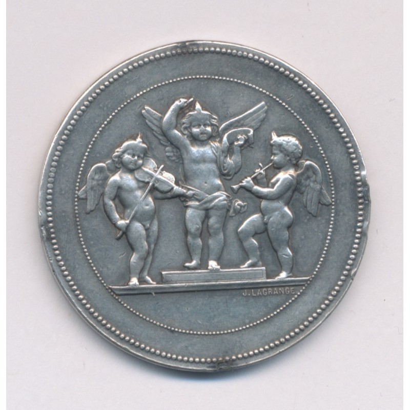 Médaille - 3 anges qui font de la musique - argent 22g - gravure 1900 - TTB