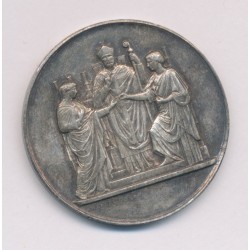 Médaille de mariage - couple et prêtre - argent 21g - gravure initiales - TTB+
