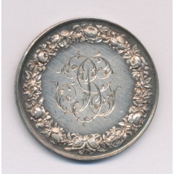Médaille de mariage - couple et prêtre - argent 21g - gravure initiales - TTB+ 2