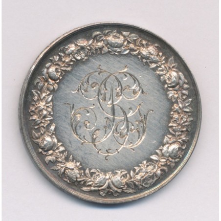 Médaille de mariage - couple et prêtre - argent 21g - gravure initiales - TTB+