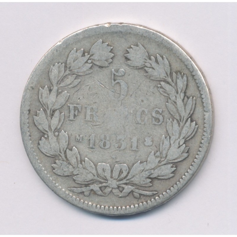 5 Francs Louis philippe I - 1831 M Toulouse - Tranche en Relief - B/TB