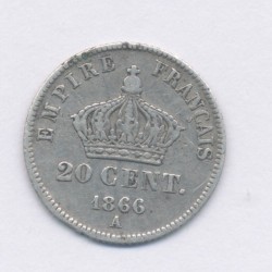 20 centimes Napoléon III - 1866 A Paris - Tête laurée - TTB 2