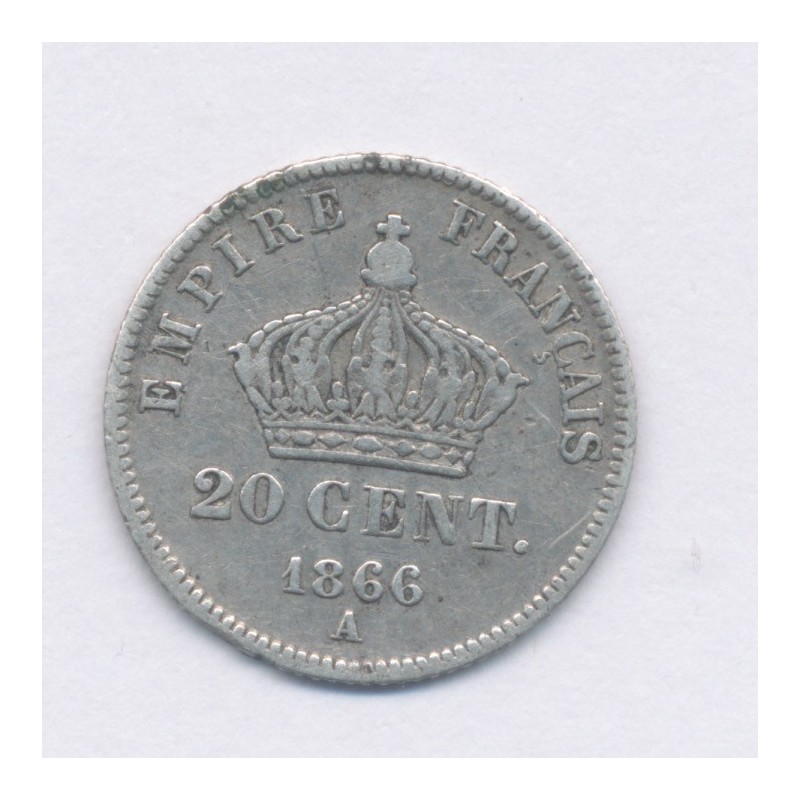 20 centimes Napoléon III - 1866 A Paris - Tête laurée - TTB