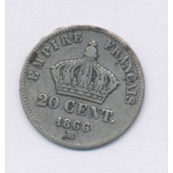20 centimes Napoléon III - 1866 BB Strasbourg - Tête laurée - TB+ 2