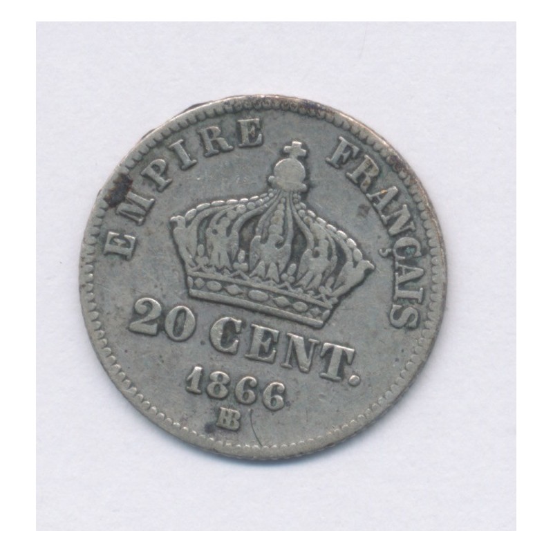 20 centimes Napoléon III - 1866 BB Strasbourg - Tête laurée - TB+