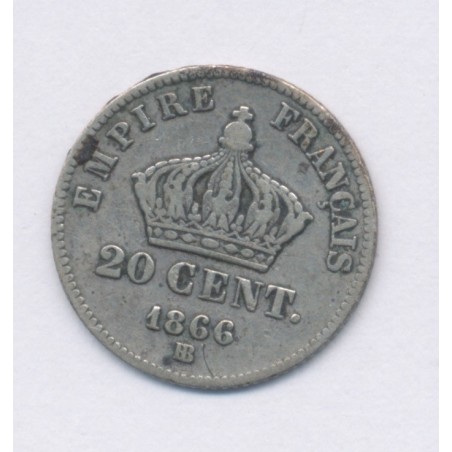 20 centimes Napoléon III - 1866 BB Strasbourg - Tête laurée - TB+