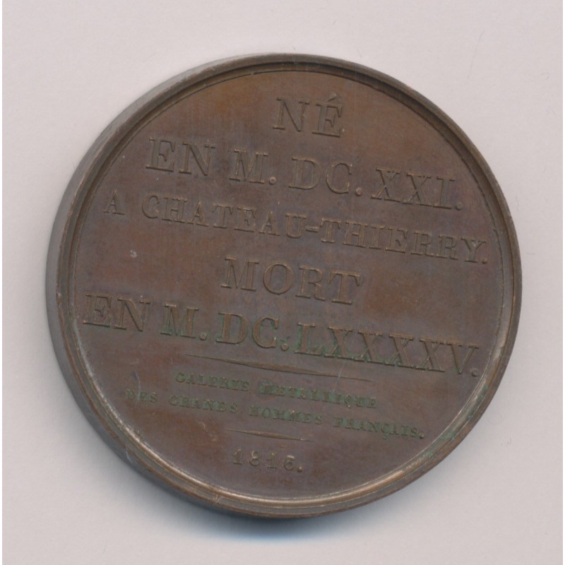 Médaille - Jean de la fontaine - cuivre 41mm - E.Gatteaux - TTB+