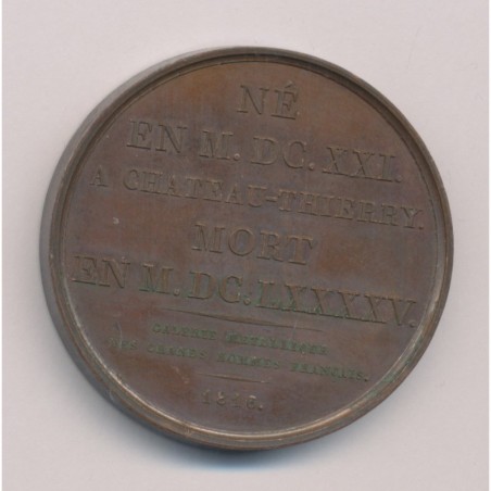 Médaille - Jean de la fontaine - cuivre 41mm - E.Gatteaux - TTB+