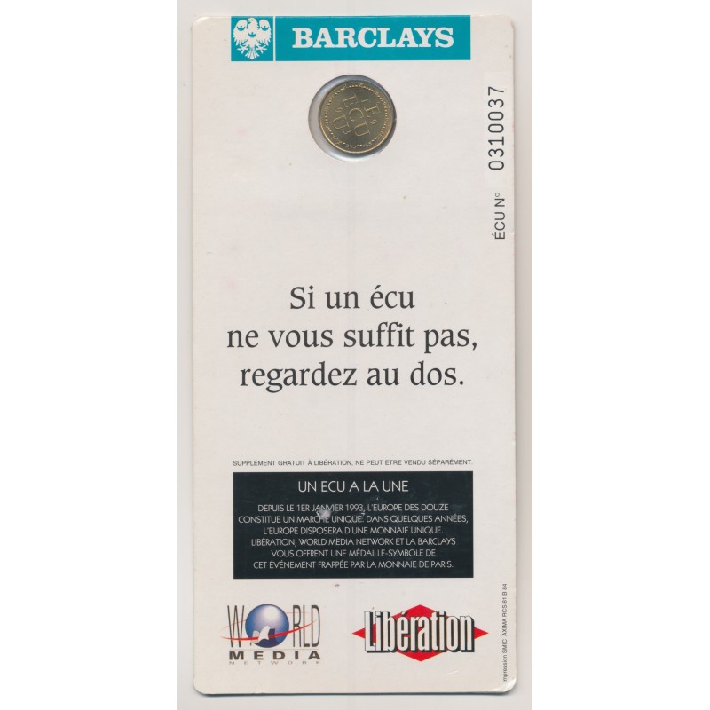 Ecu EUROPA 1993 - bronze - encart barclays