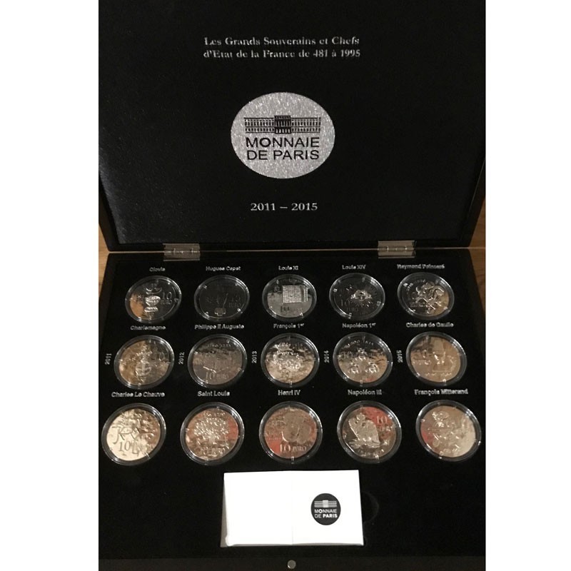 Coffret 15 x 10 Euro - Grands souverains et chefs d'état - 2011-2015 - argent Belle épreuve