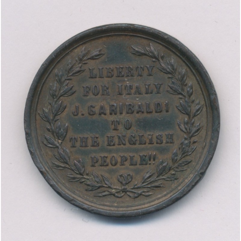 Medaille - Joseph Garibaldi - 1860 - liberty for italy - bronze - 30mm - TTB+