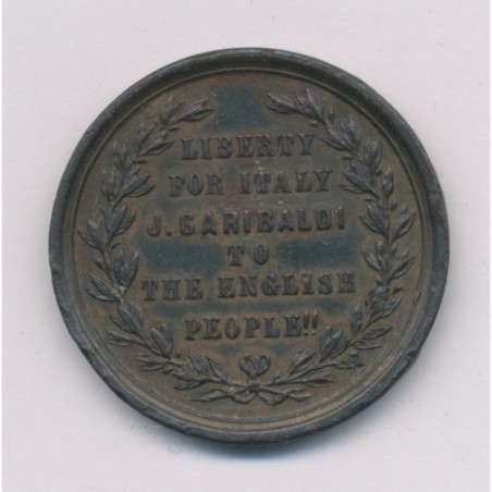 Medaille - Joseph Garibaldi - 1860 - liberty for italy - bronze - 30mm - TTB+