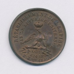 Médaille - Rétablissement de l'empire - 1852 - Napoléon III - bronze - 23mm - SUP 2