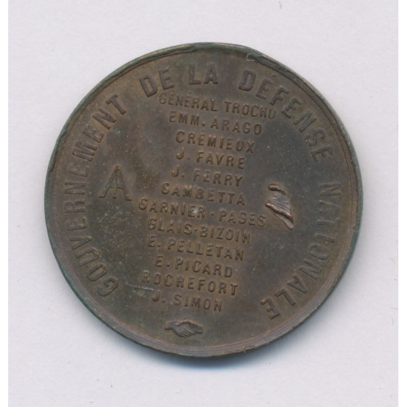 Médaille - Gouvernement de la défense nationale 1870 - bronze - 23mm - SUP