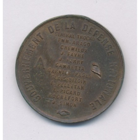 Médaille - Gouvernement de la défense nationale 1870 - bronze - 23mm - SUP