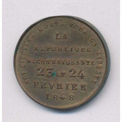 Médaille - Exemple aux peuples - aux citoyens morts pour la liberté - 1848 - bronze - 24mm - SUP 2