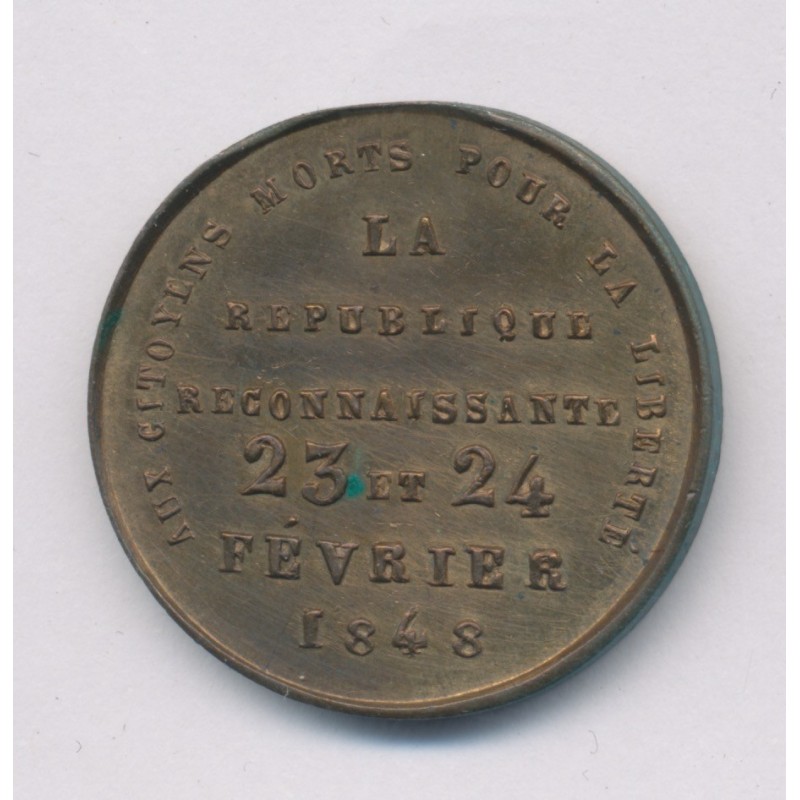Médaille - Exemple aux peuples - aux citoyens morts pour la liberté - 1848 - bronze - 24mm - SUP
