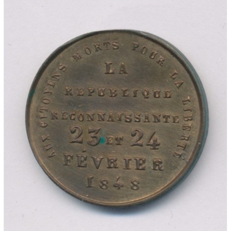 Médaille - Exemple aux peuples - aux citoyens morts pour la liberté - 1848 - bronze - 24mm - SUP