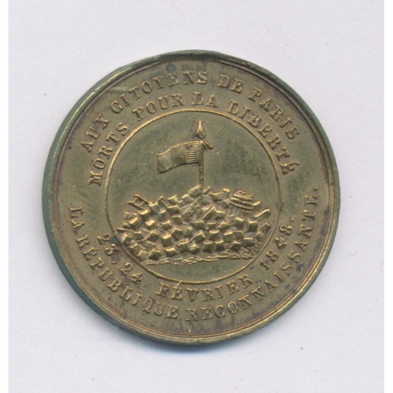 Médaille - Aux citoyens de Paris morts pour la liberté - 1848 - laiton - 23,5mm - TTB+
