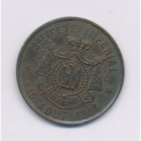 Médaille - 2e Fête impériale - Napoléon 1er et III - 1854 - cuivre - 23,5mm - TTB+