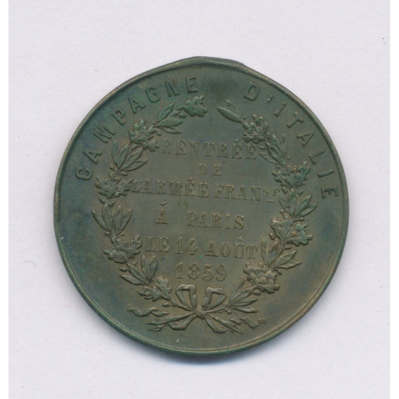 Médaille - Campagne d'Italie 1859 - Napoléon III - laiton - 23mm - TTB
