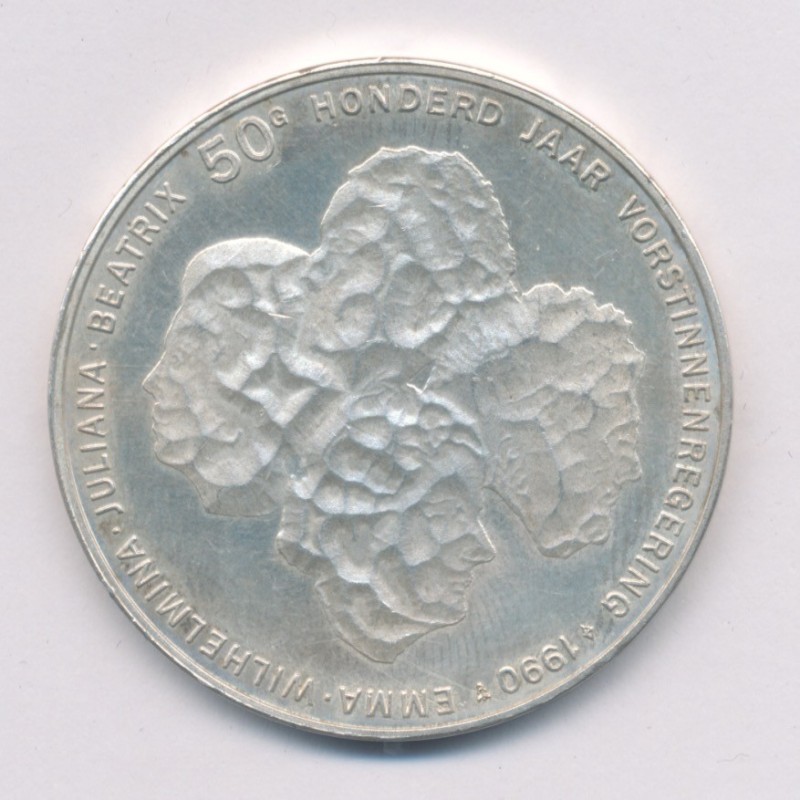 Hollande - 50 Gulden 1990 - argent 25g - 100 ans des reines - SUP+