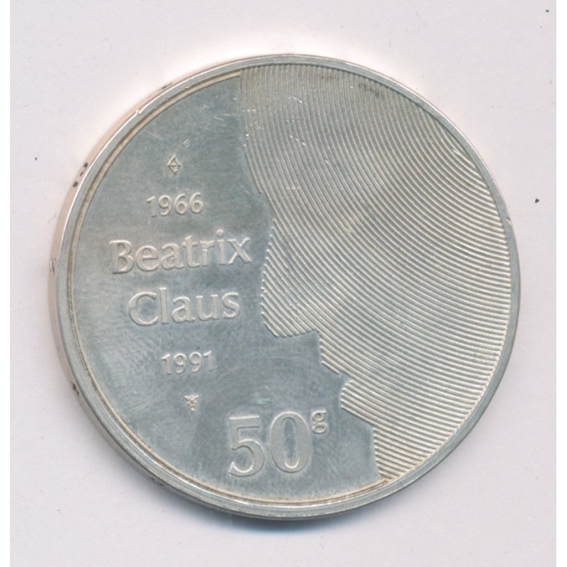 Hollande - 50 Gulden 1991 - argent 25g - 25 ans mariage reine Beatrix et prince Claus - SUP