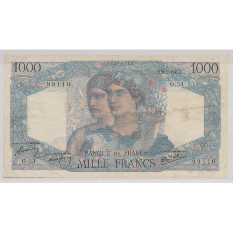 1000 Francs Minerve et hercule - 31.05.1945 - TB/TTB