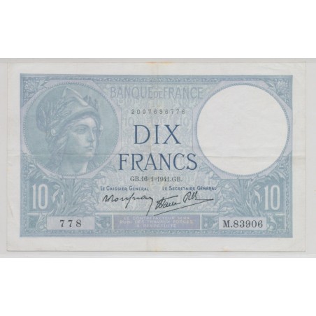 10 Francs Minerve bleu - 16.01.1941 - TTB