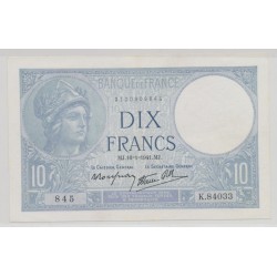 10 Francs Minerve bleu - 16.01.1941 - SUP