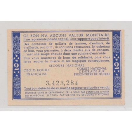 Bon de solidarité - 2 Francs Pétain - Neuf
