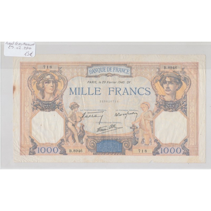 1000 Francs Cérès et mercure - 29.2.1940 - B.8946 - TB