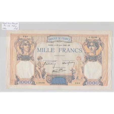 1000 Francs Cérès et mercure - 20.6.1940 - J.10198 - TTB