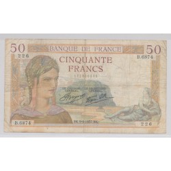 50 Francs cérès - 9.09.1937 - B/TB