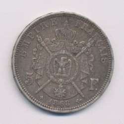 5 Francs Napoléon III - 1866 BB Strasbourg - Tête laurée - TTB+ 2