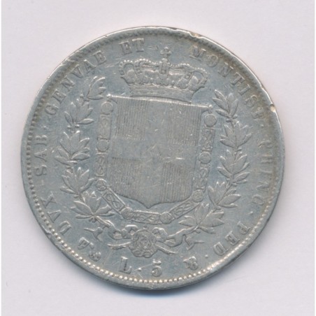 Italie - Sardaigne - 5 Lire 1854 P Genes - argent - TB
