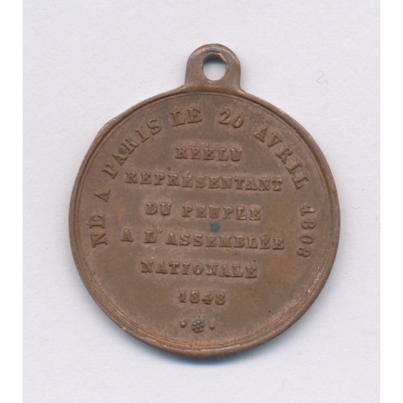 Médaille - Louis-Charles Napoléon Bonaparte - réélu à l'assemblée nationale 1848 - cuivre 24mm - SUP