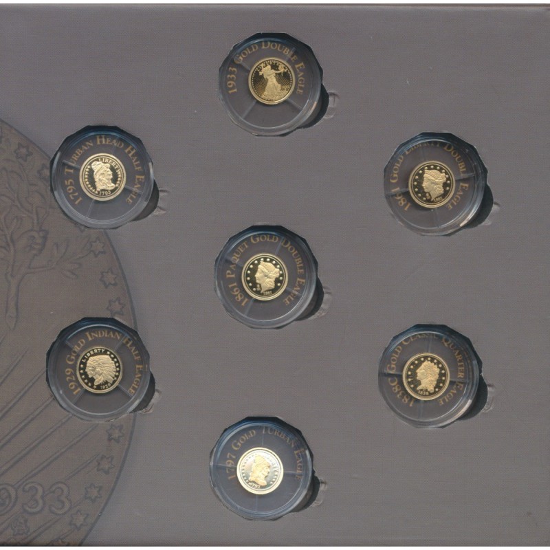 Coffret - 7 Médailles Or - Répliques monnaies Américaines 
