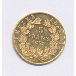 5 Francs Or - 1859 A Paris - Napoléon III Tête nue - SPL+ 2