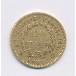 Napoléon empereur - 20 Francs Or - 1808 W Lille - TTB 2